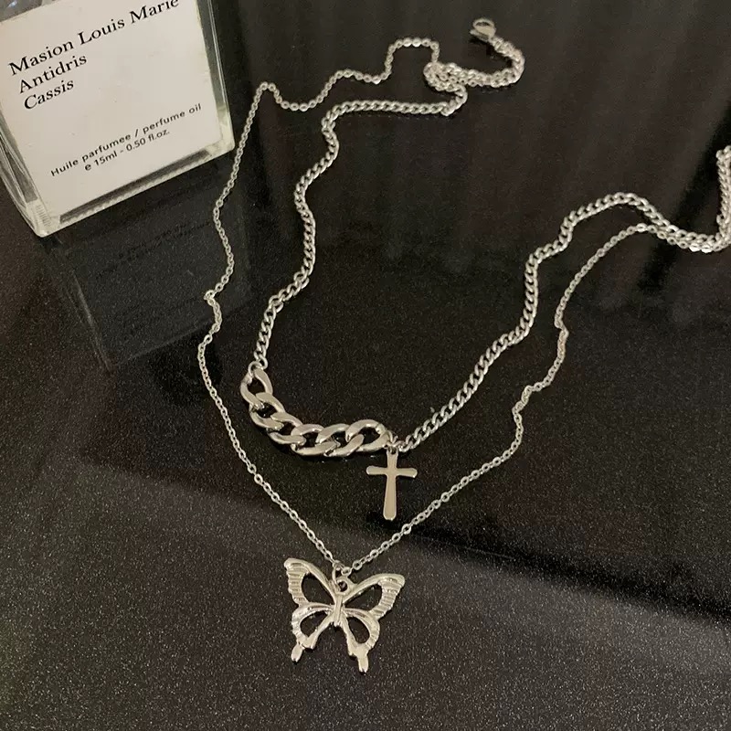 N-stl132-ຊຸດສາຍຄໍ Dual Butterfly & Cross