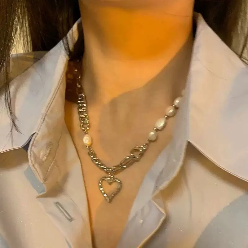 N-stl147-ສາຍຄໍ Crystal Heart Pearl Chain