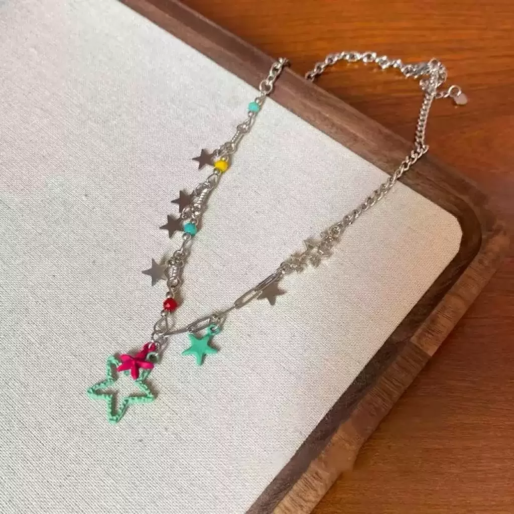 N-stl117-ສາຍຄໍ Rainbow Star Charm